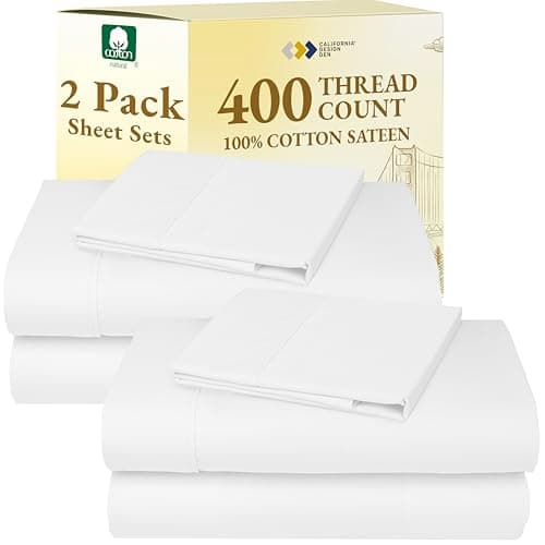 California Design Den 2-Pack Twin Size Bed Sheets Cotton - 400 Thread Count 100% Cotton Sateen - Soft, Breathable Sheets, 2 Sets of Deep Pocket Bed Sheets - Antique White