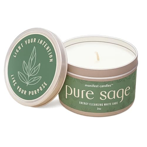 Manifest Candles, White Sage Candles for Cleansing House Negative Energy, 45 Hour Burn, Pure Sage Smudge Candle, Positive Energy Meditation Candle, Aromatherapy Candle, Spiritual Gifts, Healing Sage
