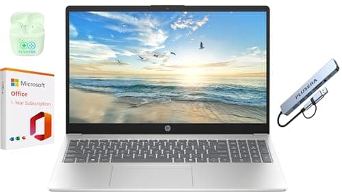 HP 15.6" Business Laptop with Microsoft Office 365 with Copliot AI & 1TB OneDrive, 4GB RAM 128GB SSD, Quad-Cores Intel Processor, Windows 11, PLUSERA Earphones & 8-in-1 Hub Included, Natural Silver