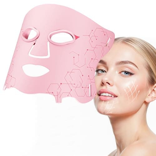 LED Light Therapy mask (E106A) for Face, LED Light Therapy Mask with Adjustable Brightness and Timer, Soft Silicone Red Light Therapy Mask for Home & Travel, Pink