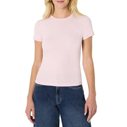 Amazon Essentials Women's Slim-Fit Stretch Rib Short-Sleeve Tee, Pastel Lilac, Small