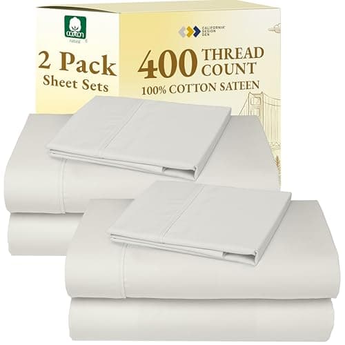 California Design Den 2-Pack Cotton Twin Sheet Sets - 400 Thread Count 100% Cotton Sateen - Soft and Breathable Sheets, 2 Sets of Deep Pocket Bed Sheets - Ivory (Pale Tone)