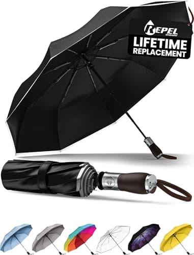 Repel Windproof Travel Umbrella - Compact & Withstands Winds up to 100MPH, Strongest Premium Auto Folding Umbrella for Rain and Sun - Durable, Light & Portable for Women & Men, Fits Backpack & Cars