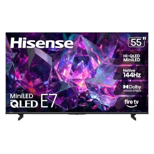 Hisense 55" E7 Cinema Series Hi-QLED Mini-LED 4K UHD Smart Fire TV (55E7SF, 2026 NEW) - Native 144Hz, AI Picture, Dolby Vision IQ · Atmos, FALD, HDR10+ Adaptive, MEMC, Alexa+