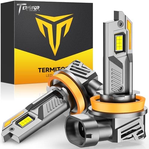 Termitor H11/H9/H8 Light Bulbs, 50,000LM 10X Super Brighter with Turbo Cooling Fan, 6500K Cool White H11/H9 Fog Light Bulbs and Off-Road Lights, IP68 Waterproof, 5 Mins Plug-N-Play, Pack of 2