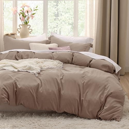 Bedsure Khaki Duvet Cover Twin/Twin XL Size - 2 Pieces Prewashed Cotton-Like Polyester Extra Soft Bedding Set, Includes 1 Twin Duvet Cover 68''x90'' with Zipper Closure & 1 Pillow Sham, No Comforter