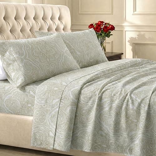 California Design Den Soft 100% Cotton Sheets Twin Size Set, 400 Thread Count Good Housekeeping Award Winner, Smooth Sateen Finish, Cozy and Durable Cotton Bedding Set - Paisley Beige