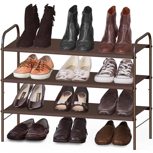 Simple Houseware 3-Tier Shoe Rack Storage Organizer, Bronze – Space-Saving Shoe Shelf, Holds 9–16 Pairs, Sturdy Metal Frame, Easy Assembly – Closet, Entryway, Bedroom Shoe Storage Solution
