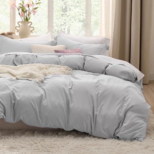 Bedsure Light Grey Duvet Cover Twin/Twin XL Size - 2 Pieces Prewashed Cotton-Like Extra Soft Bedding Set, Includes 1 Twin Duvet Cover 68x90 Inches with Zipper Closure & 1 Pillow Sham, No Comforter